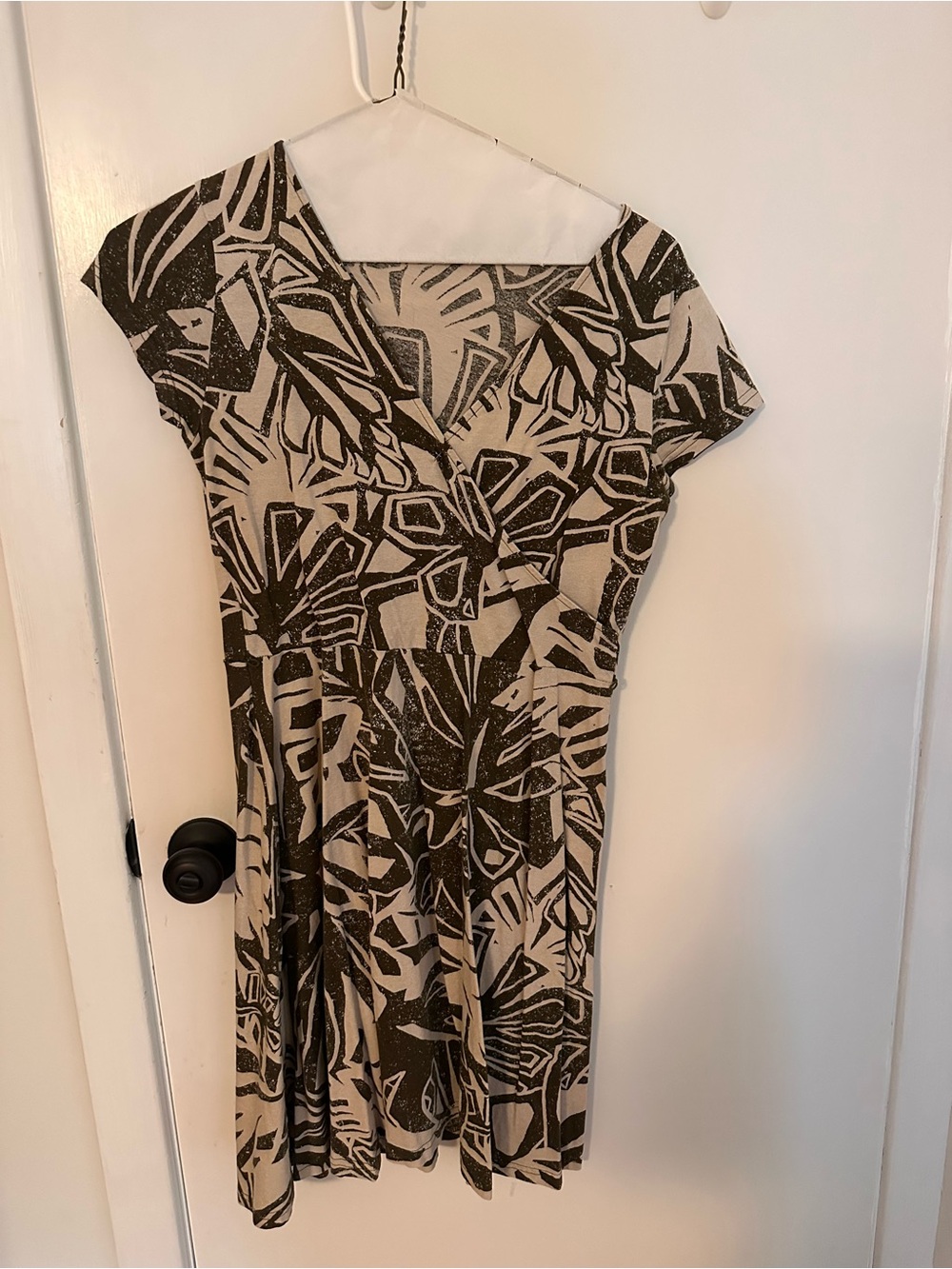 Chaps Olive green  and Cream Abstract Print Midi Dress